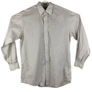 Tommy Hilfiger Ithaca Long Sleeve Button Down Shirt White Gray Striped Medium